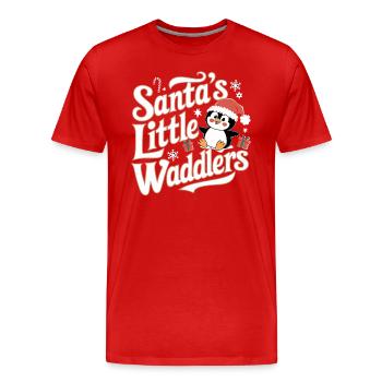 Little Waddling Penguins of Santa Christmas - Men's Premium Organic T-Shirt - red - Front - Damien (186cm)