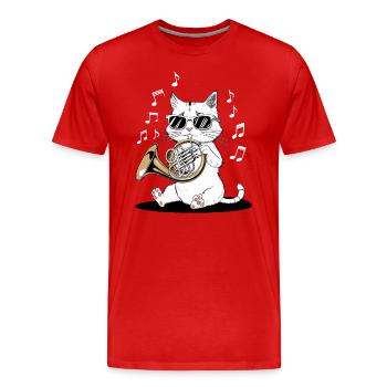 Chat avec des lunettes de soleil jouant du cor - T-shirt bio Premium Homme - rouge - Devant - Damien (186cm)