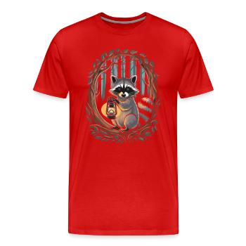Cottagecore raccoon with lantern in the woods - Men's Premium Organic T-Shirt - red - Front - Damien (186cm)