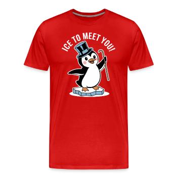 Pingouin avec chapeau haut de forme drôle - T-shirt bio Premium Homme - rouge - Devant - Damien (186cm)