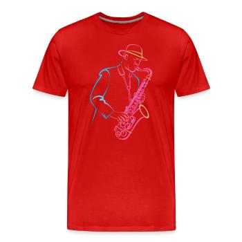 Unique jazz saxophonist in retro style - Men's Premium Organic T-Shirt - red - Front - Damien (186cm)
