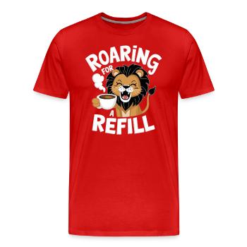 Lion du café - Rugir pour une recharge - T-shirt bio Premium Homme - rouge - Devant - Damien (186cm)