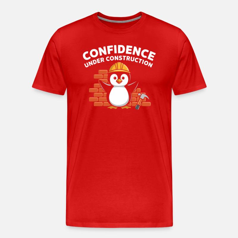 Confidence Under Construction Pinguin Baustelle - Männer Premium Bio T-Shirt - Rot
