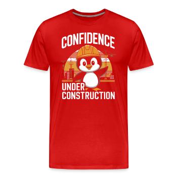 Confidence Under Construction Pinguin Baustelle - Männer Premium Bio T-Shirt - Rot - Vorne - Damien (186cm)