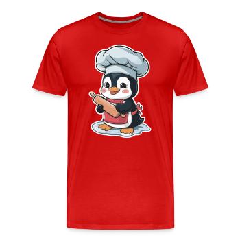 Cute penguin baker with rolling pin - Men's Premium Organic T-Shirt - red - Front - Damien (186cm)
