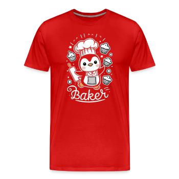 Niedlicher Pinguin-Bäcker mit Muffins und - Männer Premium Bio T-Shirt - Rot - Vorne - Damien (186cm)