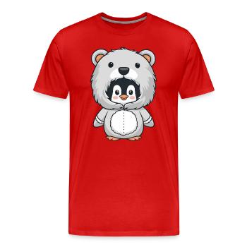 Pingouin en costume d’ours câlin - T-shirt bio Premium Homme - rouge - Devant - Damien (186cm)