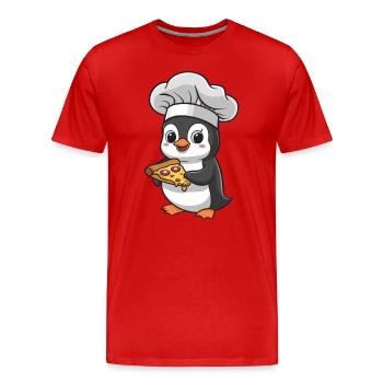 Penguin pizzaïolo avec pizza - T-shirt bio Premium Homme - rouge - Devant - Damien (186cm)