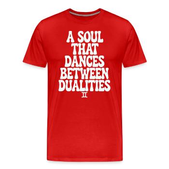 Gémeaux : l’âme danse, entre les dualités - T-shirt bio Premium Homme - rouge - Devant - Damien (186cm)