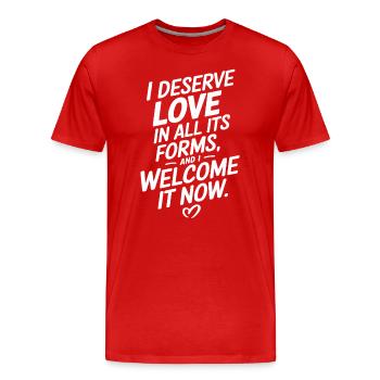 L’amour sous toutes ses formes Citation de bienvenue - T-shirt bio Premium Homme - rouge - Devant - Damien (186cm)