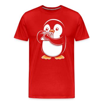 Pingouin avec appareil photo Photographe Hobby Photographie - T-shirt bio Premium Homme - rouge - Devant - Damien (186cm)