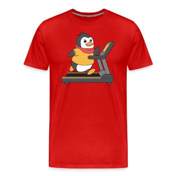 Pingouin drôle courant sur tapis roulant - T-shirt bio Premium Homme - rouge - Devant - Damien (186cm)