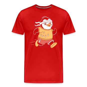 Sportlicher Pinguin Läufer Illustration - Männer Premium Bio T-Shirt - Rot - Vorne - Damien (186cm)