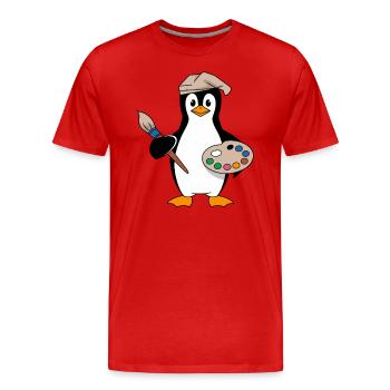 Künstler Pinguin Mit Pinsel Und Palette - Männer Premium Bio T-Shirt - Rot - Vorne - Damien (186cm)