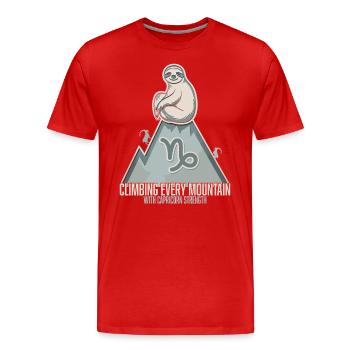 Capricorn zodiac sloth climbs every mountain with - Men's Premium Organic T-Shirt - red - Front - Damien (186cm)