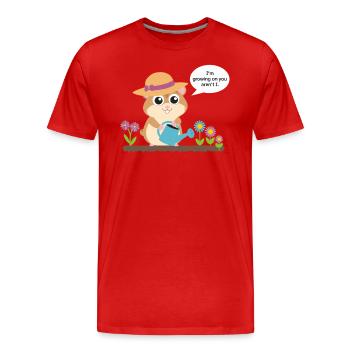 Croissance du hamster avec arrosoir dans le jardin - T-shirt bio Premium Homme - rouge - Devant - Damien (186cm)