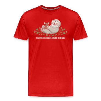 Paresse : Enraciné dans la force, - T-shirt bio Premium Homme - rouge - Devant - Damien (186cm)