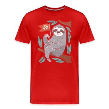 Environmentalist sloth with earth flag - Men's Premium Organic T-Shirt - red - Front - Damien (186cm)