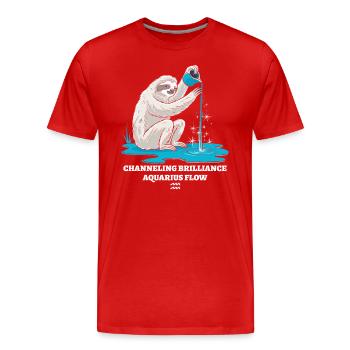 Aquarius Zodiac Sign Sloth Channeling - Men's Premium Organic T-Shirt - red - Front - Damien (186cm)