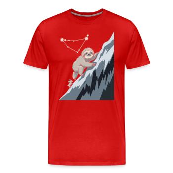 Cozy Capricorn Sloth Climbing Mountain - Men's Premium Organic T-Shirt - red - Front - Damien (186cm)