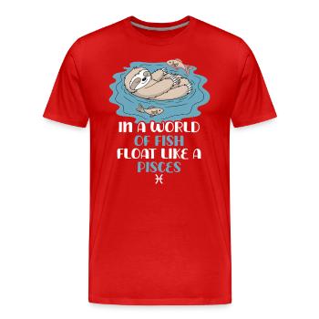 Schwebe Wie Ein Fisch: Pisces Zodiac Sloth - Männer Premium Bio T-Shirt - Rot - Vorne - Damien (186cm)