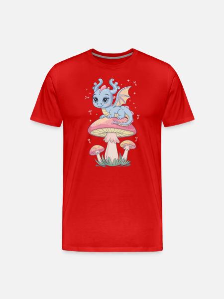 Dragon d’évasion fantaisiste sur champignon - T-shirt bio Premium Homme - rouge