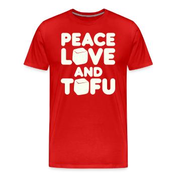 Peace Love et Tofu Végétalien Végétarien - T-shirt bio Premium Homme - rouge - Devant - Damien (186cm)