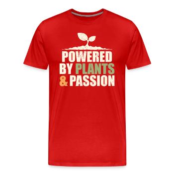 Powered by plants & passion: vegan - Men's Premium Organic T-Shirt - red - Front - Damien (186cm)