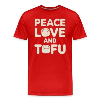 Peace Love et Tofu Végétalien Végétarien - T-shirt bio Premium Homme - rouge - Devant - Damien (186cm)