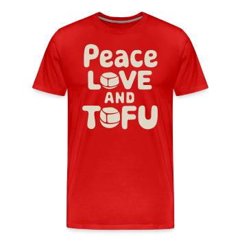 Peace Love et Tofu Végétalien Végétarien - T-shirt bio Premium Homme - rouge - Devant - Damien (186cm)