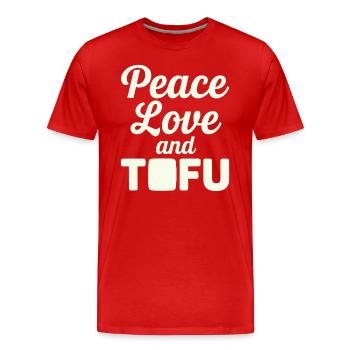 Végétarien végétalien : paix, amour et tofu - T-shirt bio Premium Homme - rouge - Devant - Damien (186cm)