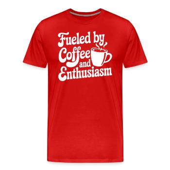 Enseignant : Motivé par le café et l’enthousiasme - T-shirt bio Premium Homme - rouge - Devant - Damien (186cm)