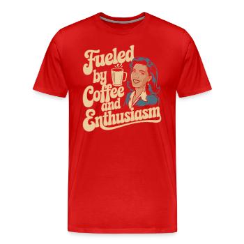 Enseignant : Motivé par le café et l’enthousiasme - T-shirt bio Premium Homme - rouge - Devant - Damien (186cm)