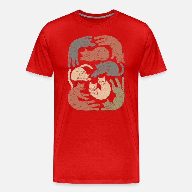 Entspannte Boho Katze Muster - Männer Premium Bio T-Shirt - Rot