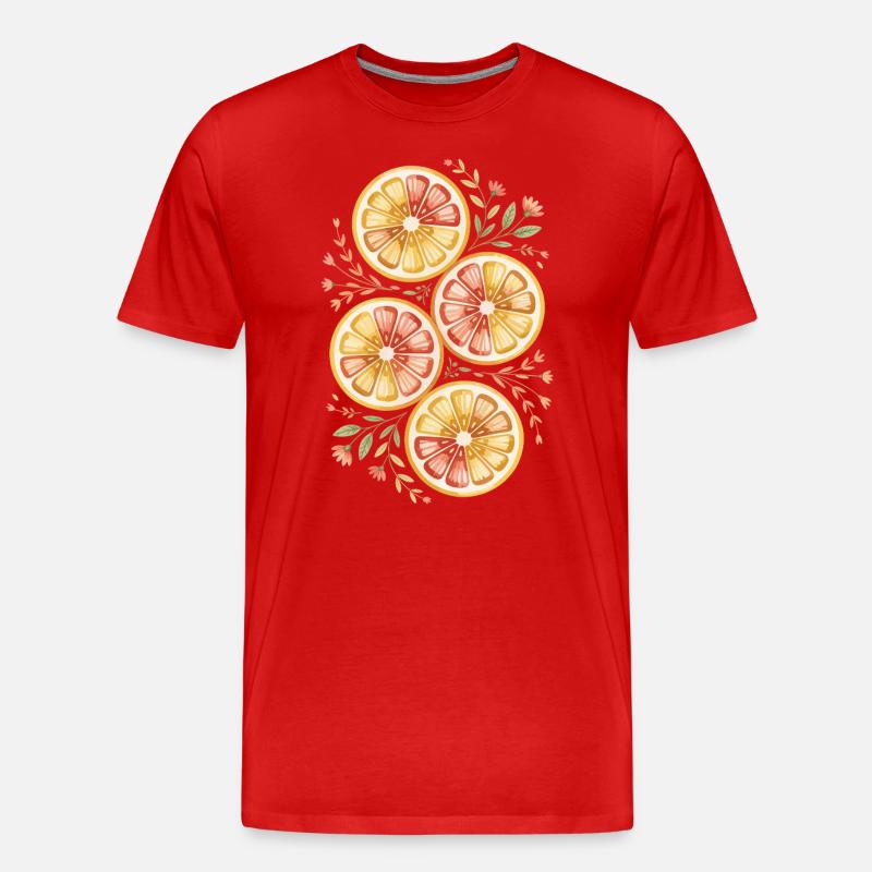 Zitrusfrüchte Mit Blumenmuster - Männer Premium Bio T-Shirt - Rot