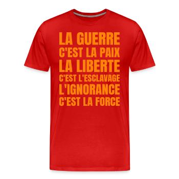 Citation Politique Orwell - Humour Noir - T-shirt bio Premium Homme - rouge - Devant - Damien (186cm)