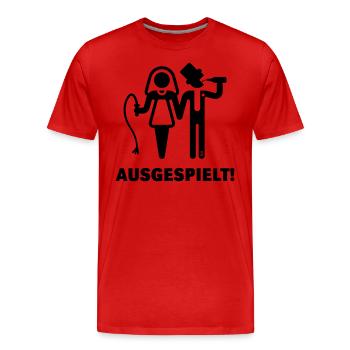 Ausgespielt! (JGA / Peitsche / Bier / Black) - Männer Premium Bio T-Shirt - Rot - Vorne - Damien (186cm)