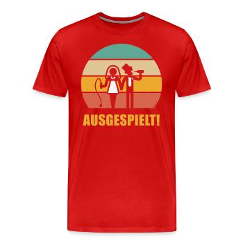 Ausgespielt! (JGA / Peitsche / Bier / Sonne / 5C) - Männer Premium Bio T-Shirt - Rot - Vorne - Damien (186cm)