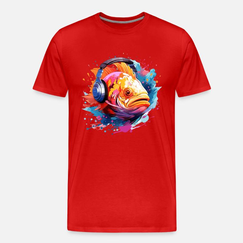 Fisch mit Kopfhörern - Männer Premium Bio T-Shirt - Rot