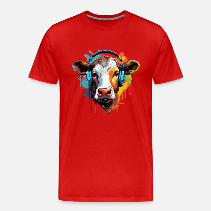 Bunte Kuh Kopfhörer - Männer Premium Bio T-Shirt - Rot
