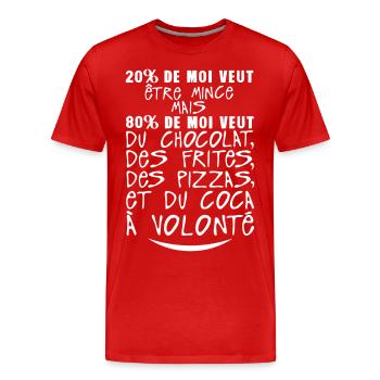 20 80 veut mince chocolat citation volon - T-shirt bio Premium Homme - rouge - Devant - Damien (186cm)