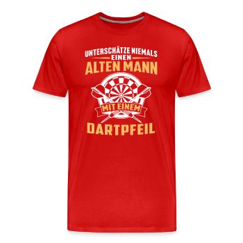Alten mann mit einem dartpfeil - Männer Premium Bio T-Shirt - Rot - Vorne - Damien (186cm)