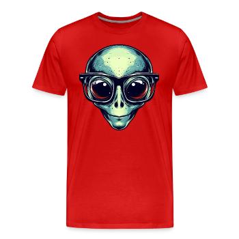 Nerdy alien avec des lunettes - T-shirt bio Premium Homme - rouge - Devant - Damien (186cm)