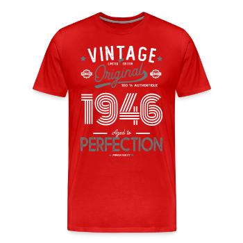 AGE TO PERFECTION né en 1946 anniversaire 76 ans - T-shirt bio Premium Homme - rouge - Devant - Damien (186cm)