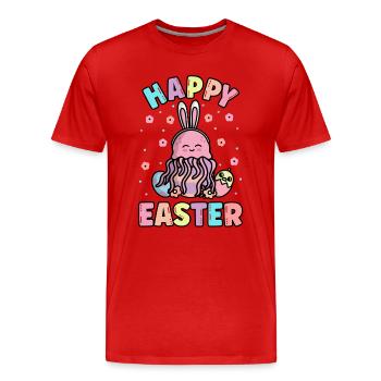 Happy Easter Jellyfish With Rabbit Ears Spring - Men's Premium Organic T-Shirt - red - Front - Damien (186cm)