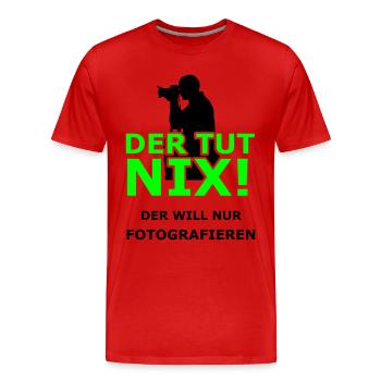 Der will doch nur Fotografieren! - Männer Premium Bio T-Shirt - Rot - Vorne - Damien (186cm)