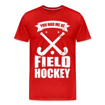 Blague sur le joueur de hockey - T-shirt bio Premium Homme - rouge - Devant - Damien (186cm)