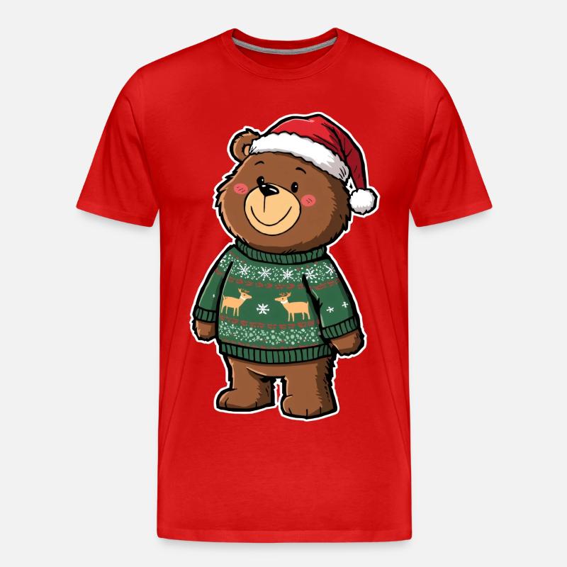 Ours mignon avec pull de Noël - T-shirt bio Premium Homme - rouge