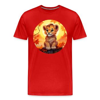 Lion cub in autumn foliage - Romantic sunset desi - Men's Premium Organic T-Shirt - red - Front - Damien (186cm)