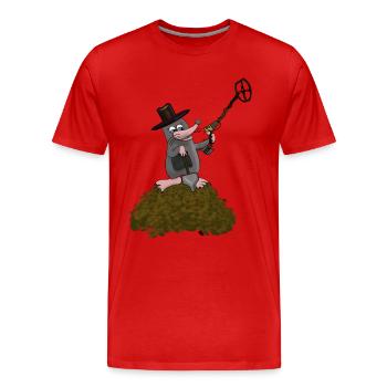 Taupe avec détecteur et bêche - T-shirt bio Premium Homme - rouge - Devant - Damien (186cm)